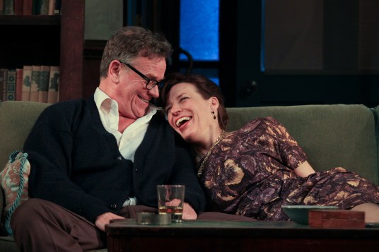 George (Pearce Bunting) and Martha (Catharine Slusar) in Who's Afraid of Virginia Woolf? at Theatre Exile. (Photo by Paola Nogueras)